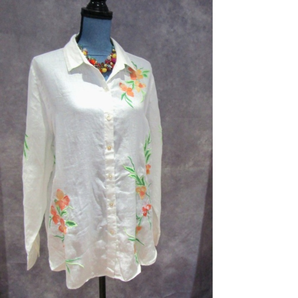 NWT J. Jill Linen Embroidered Blouse Size L